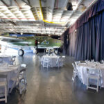 Reception tables for corporate event on The Yorktown